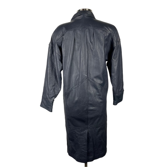 VINTAGE JACQUELINE FERRAR LEATHER NAVY BLUE OVERSIZED DROP SLEEVE 90S 80S JACKET - Picture 5 of 16